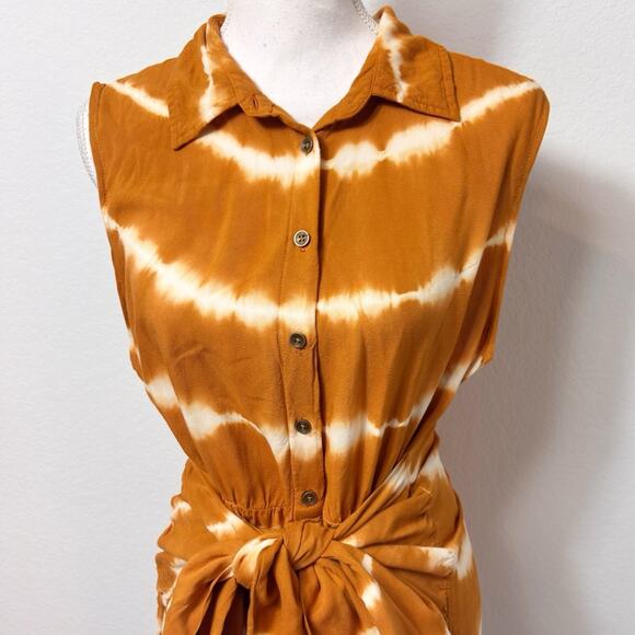 JEN'S PIRATE BOOTY TIE-DYE ORANGE WHITE WOMEN TIE UP MINI DRESS SIZE LARGE - Picture 4 of 6